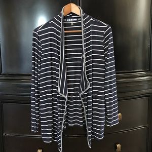 Navy & White Striped Cardigan